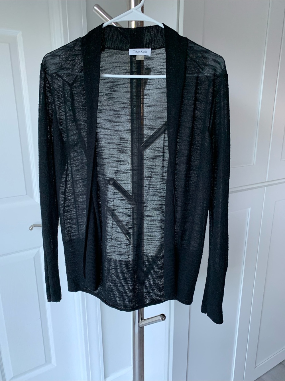 Calvin Klein Black Sheer Open-Front Lightweight Cardigan, Size M.